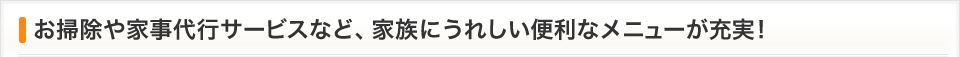 お掃除や家事代行サービスなど、家族にうれしい便利なメニューが充実